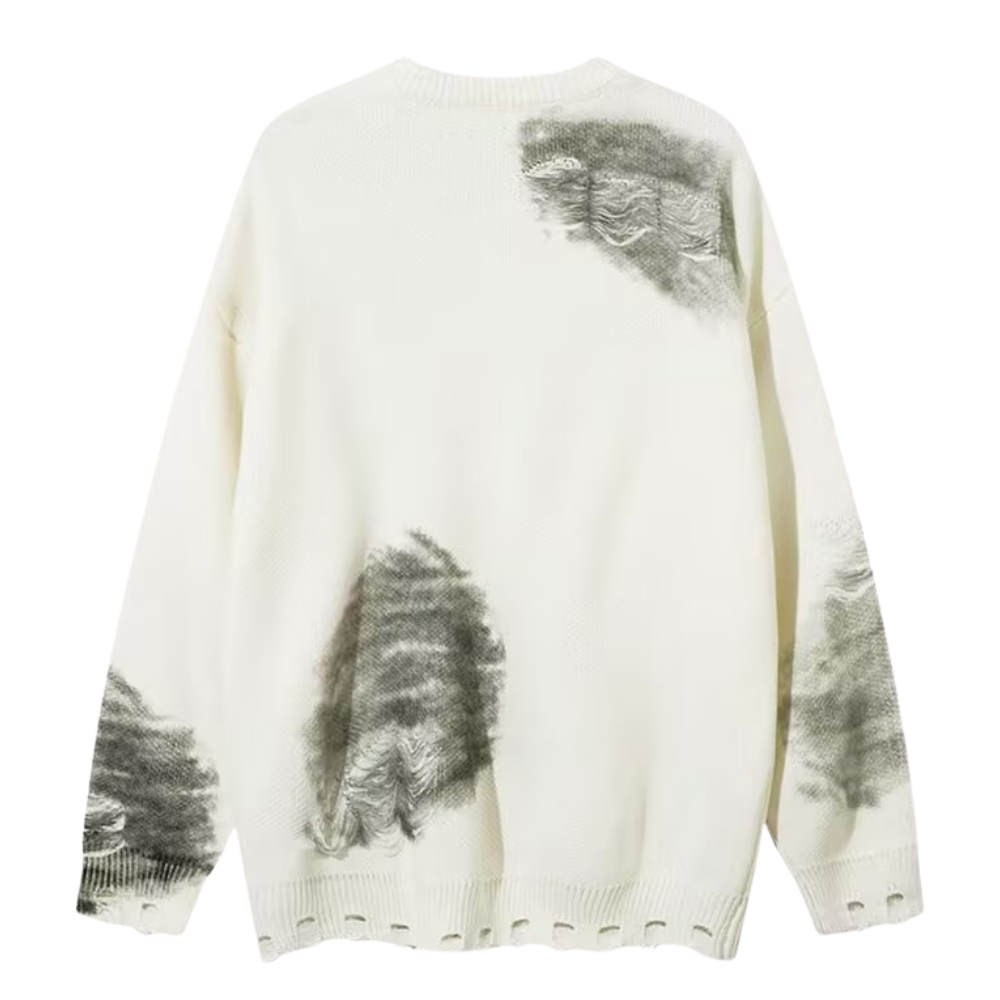 Distressed Digital Chain Print Sweater