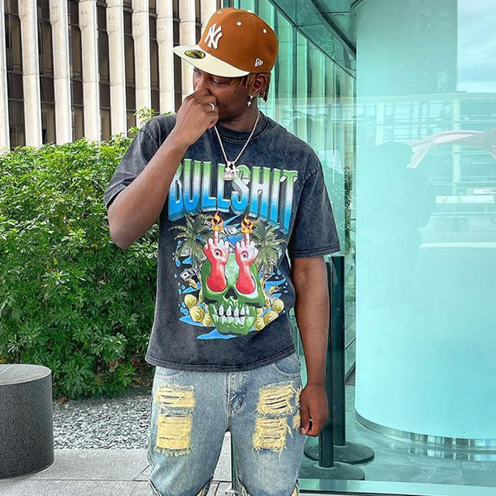 Bold Contrast Color Gesture Washed T-Shirt