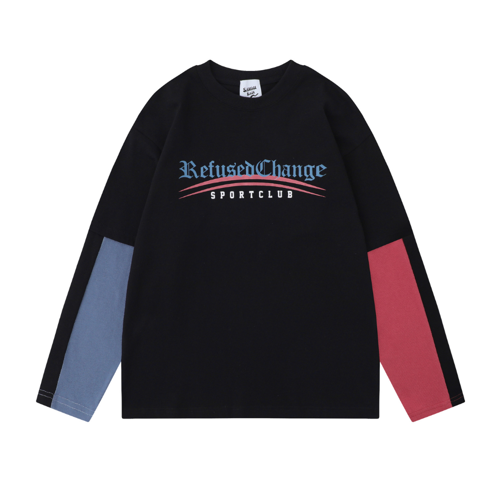 American Contrast Color Fake Two-Piece Sweatshirt