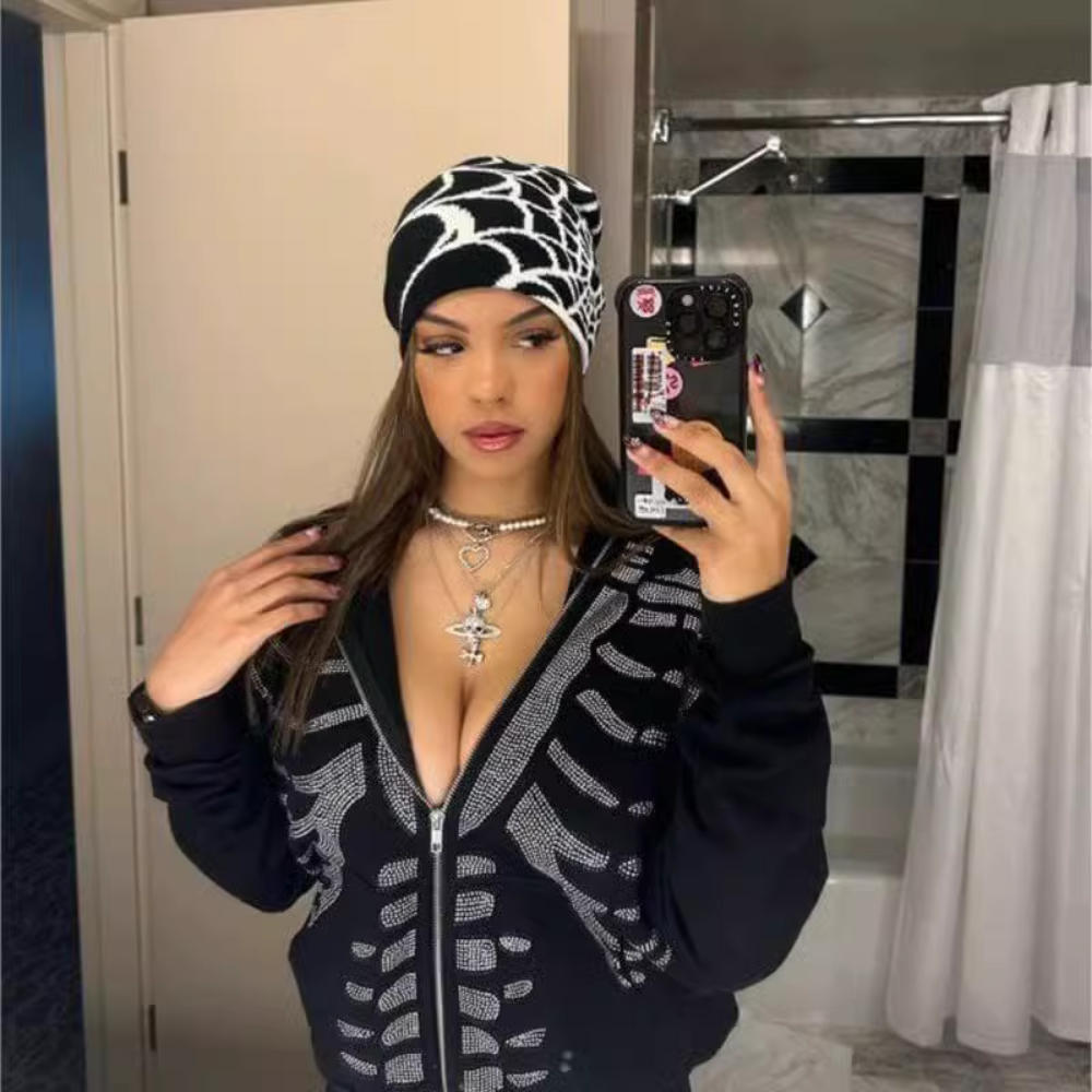 Y2K Spider Web Knit Hat