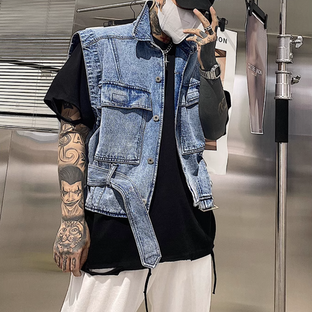 High Street Multi-Pocket Cargo Denim Vest