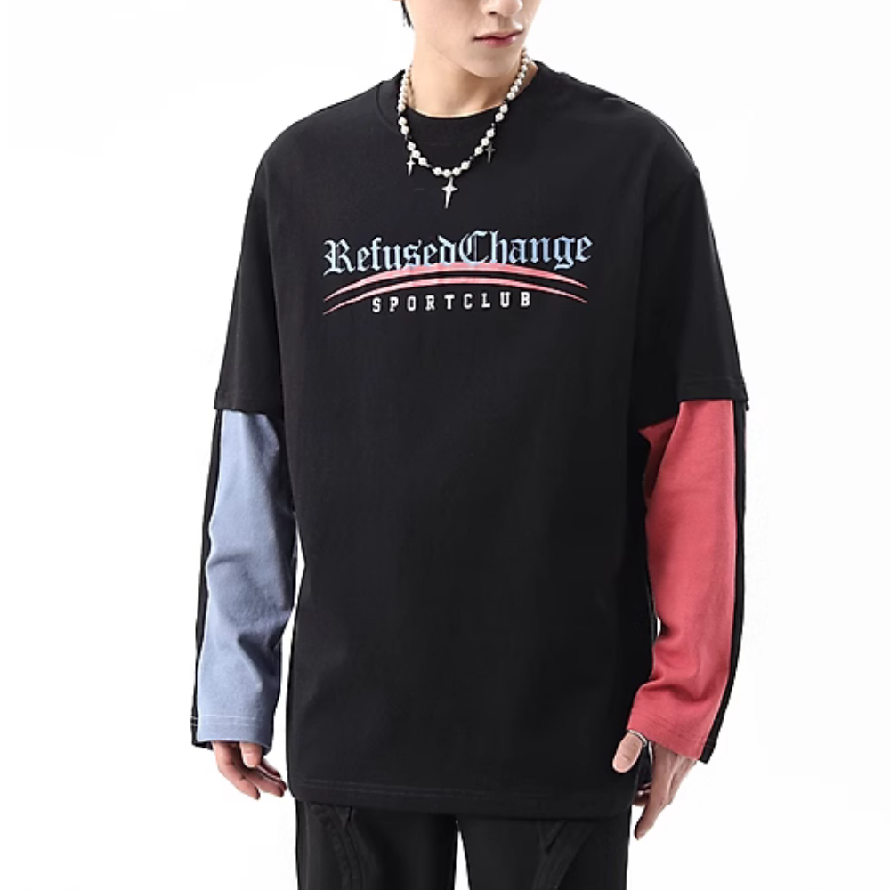 American Contrast Color Fake Two-Piece Sweatshirt