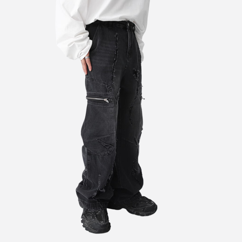 CE | Irregular Hole Solid Color Jeans