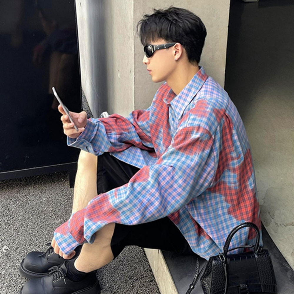 Street Contrasting Letter Plaid Shirt