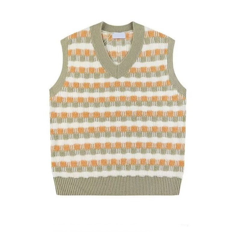 Casual Morandi Checker Knitted Vest