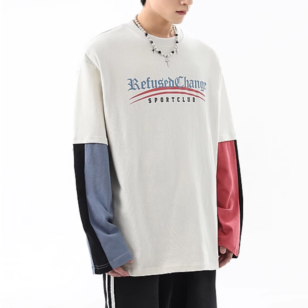 American Contrast Color Fake Two-Piece Sweatshirt