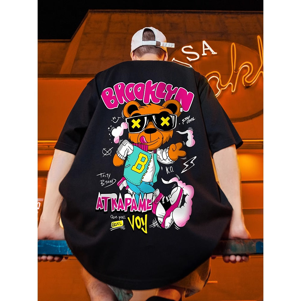 Street Philanthropist Hip Hop Bear T-Shirt Men ins Short Sleeves