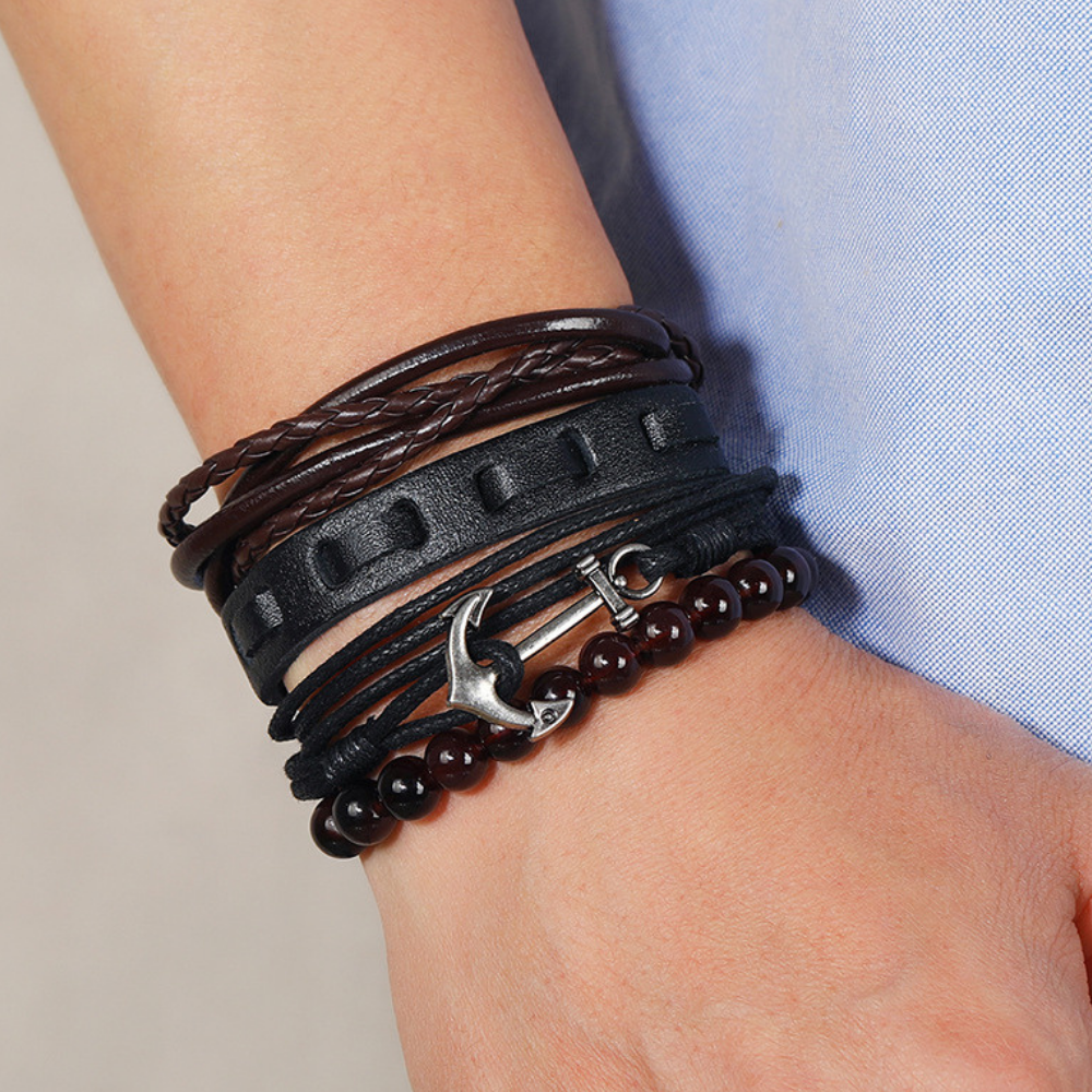 Vintage Braided Anchor Leather Bracelet