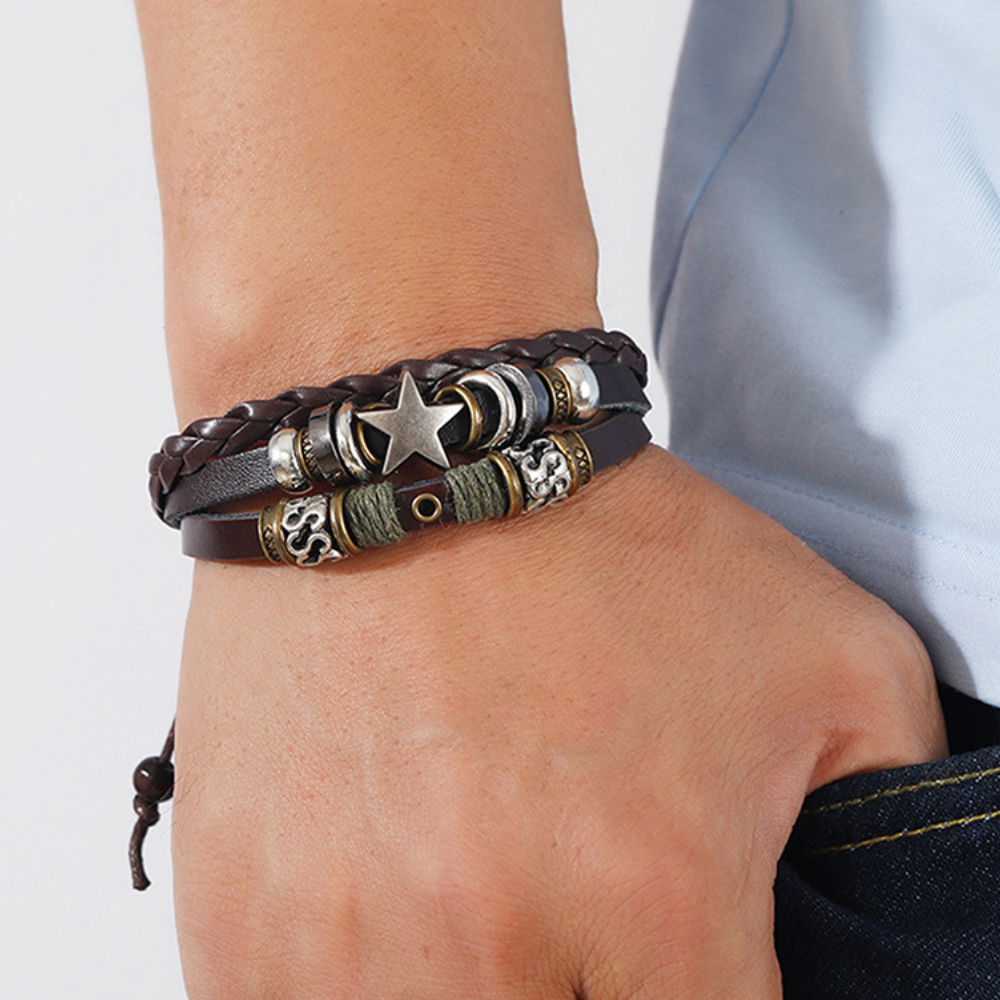 Star Beaded Leather Bracelet