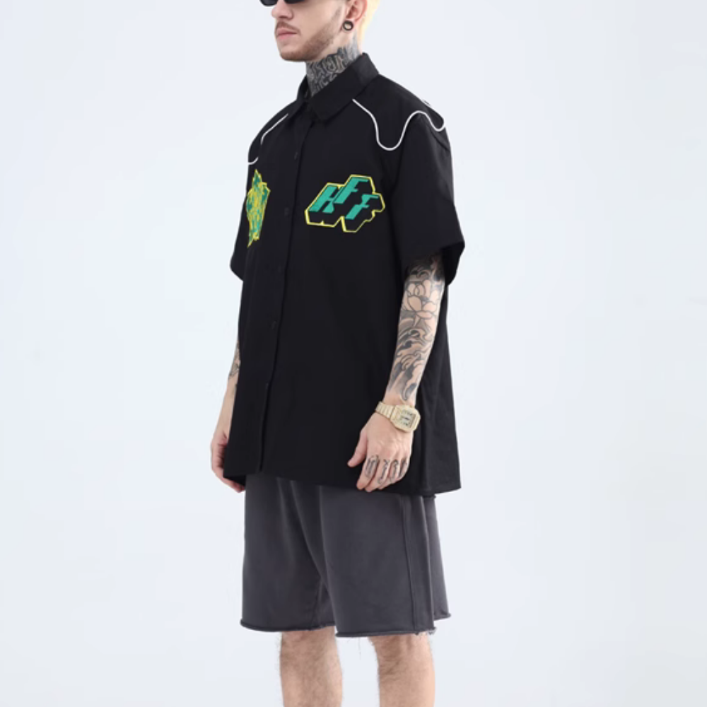 Street Black Alphabet PU Shirt