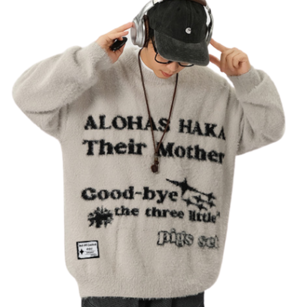 OOC' Vintage Jacquard Mohair Lettering Sweater