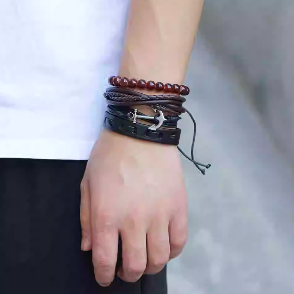 Vintage Braided Anchor Leather Bracelet