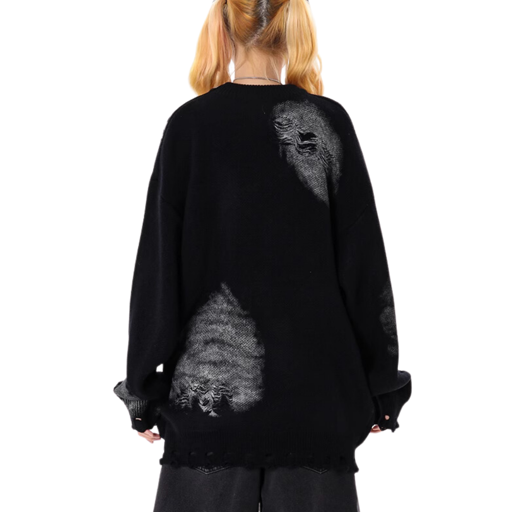 Distressed Digital Chain Print Sweater