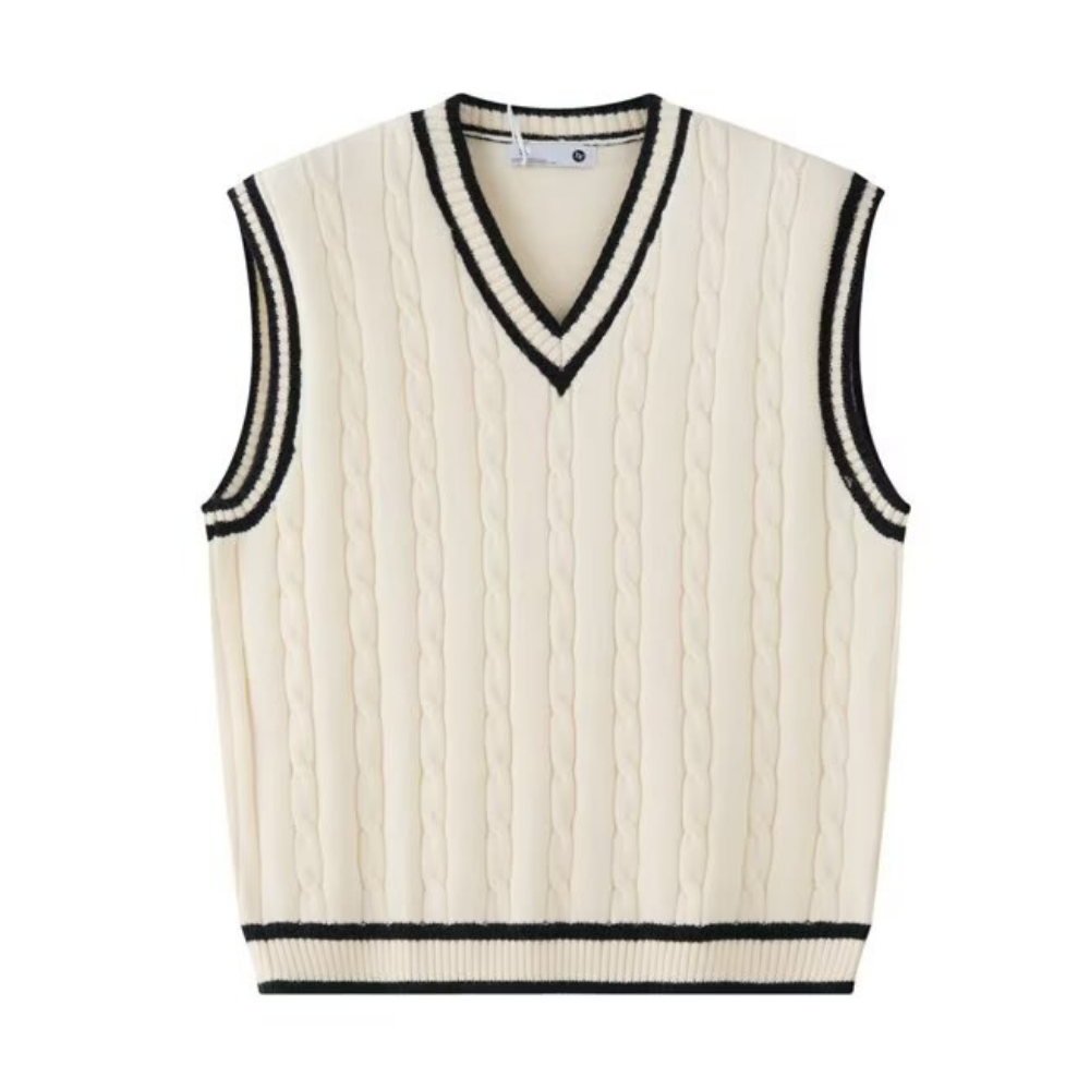 Casual V-Neck Cable Knit Vest