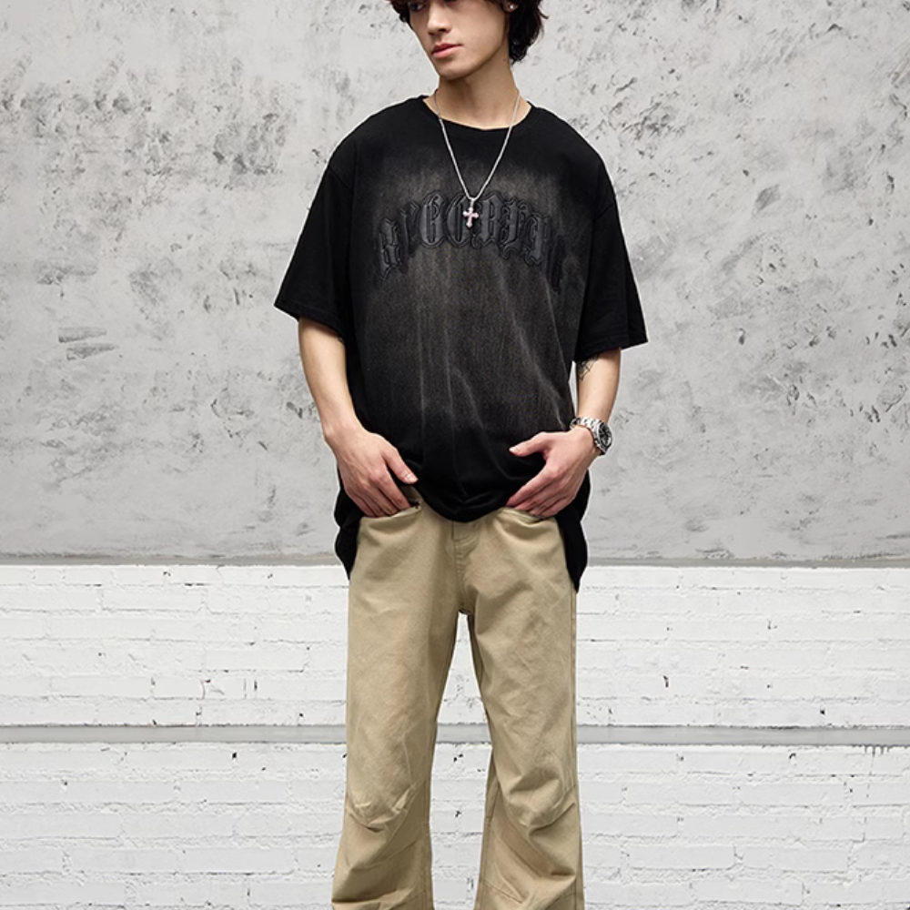 Retro 3D Gothic Lettering Washed T-shirt