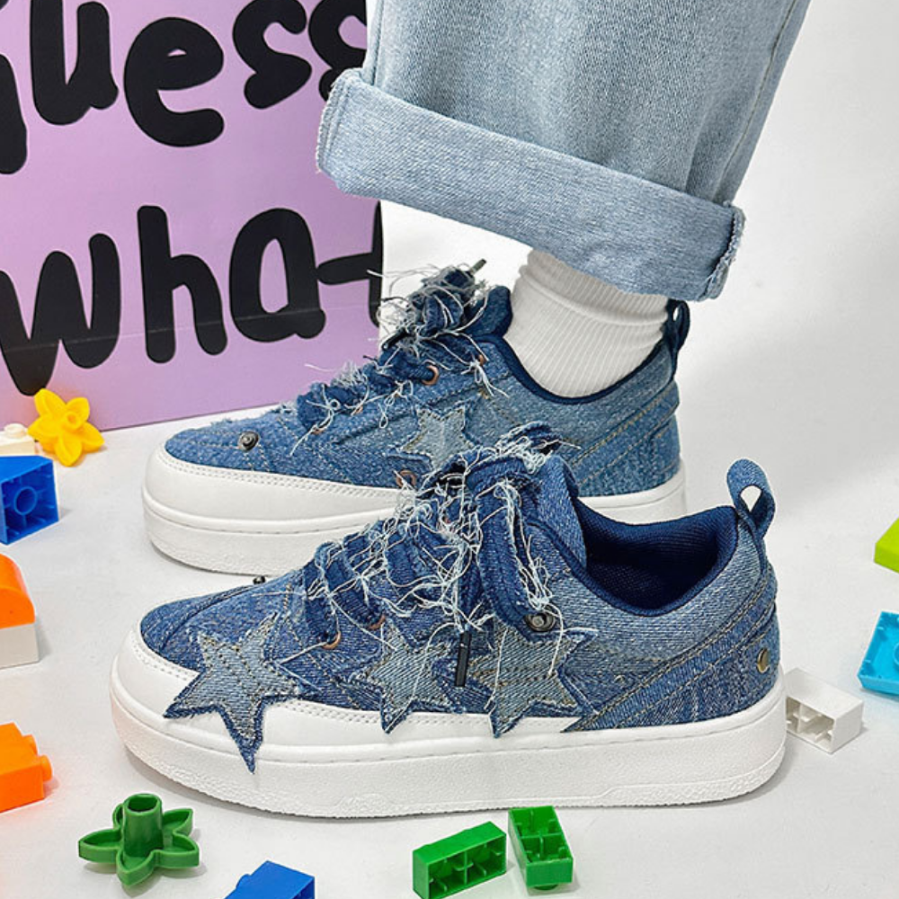 Retro Denim Patch Star Shoes