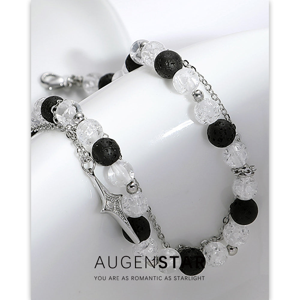 ASR | Four Pointed Star Black and White Beads Necklace