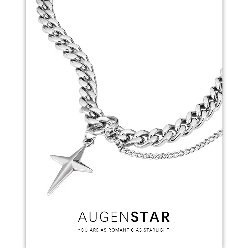 ASR | Titanium Steel Double Star Awn Hip Hop Necklace
