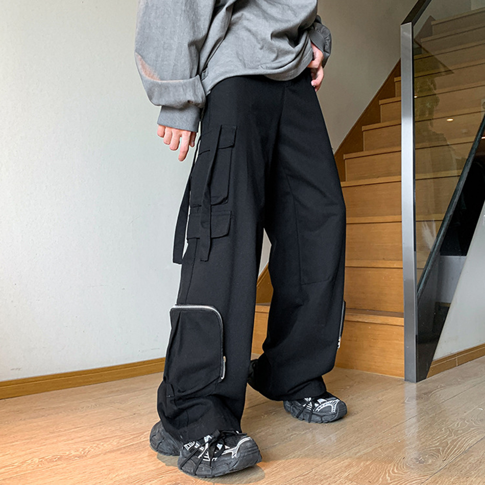 Functional Style Straight Wide Legs Cargo Sweatpants