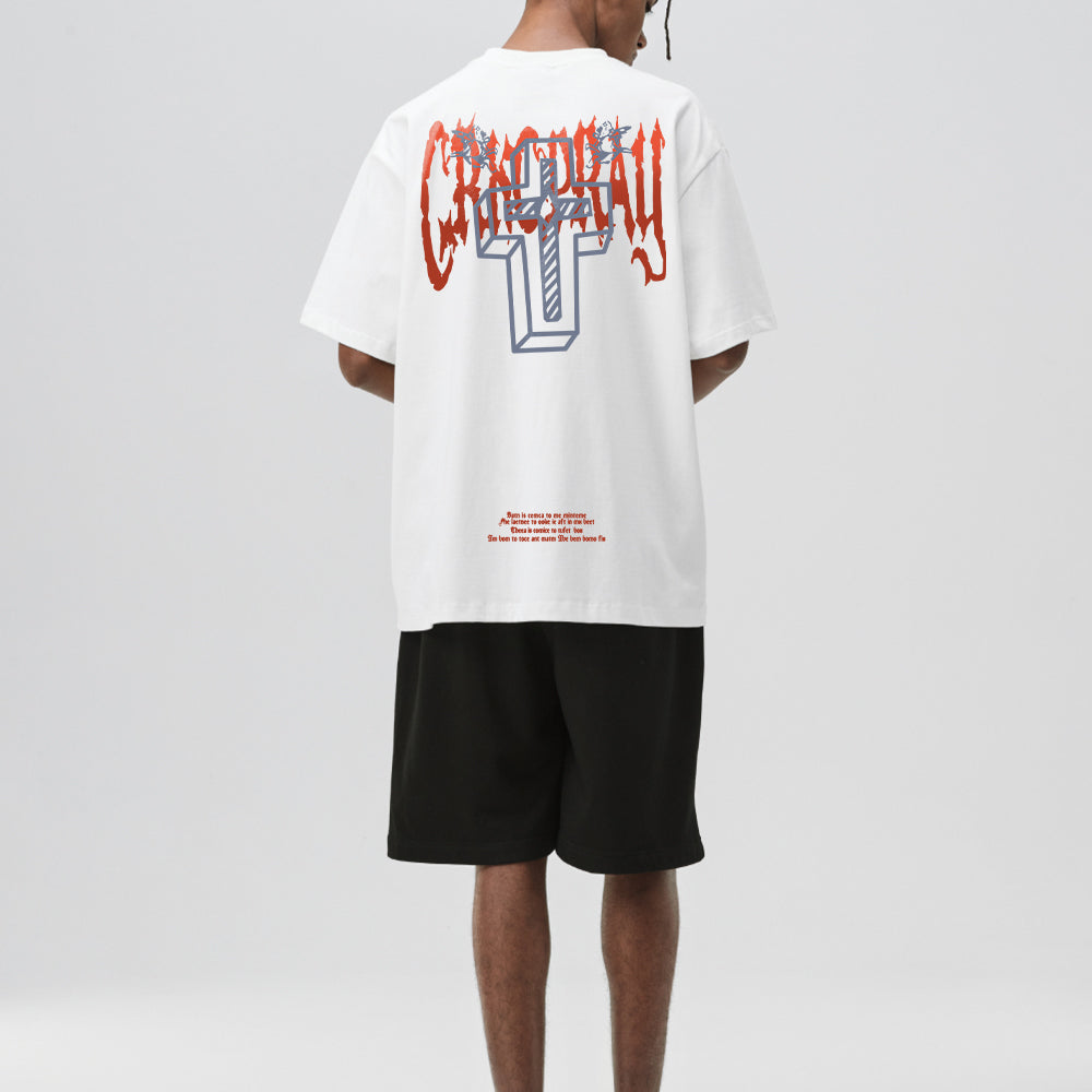 Street Cross Print Cotton T-shirt