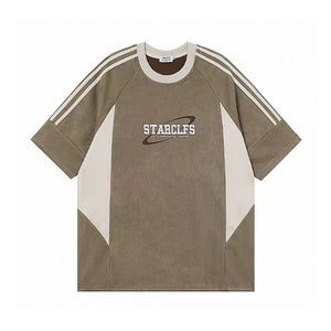 Suede Raglan Lettering Embroidered T-Shirt