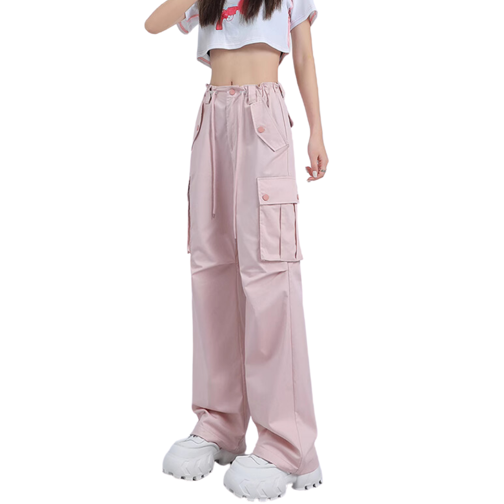 Women's Pink High Waist Straight Cargo Pants