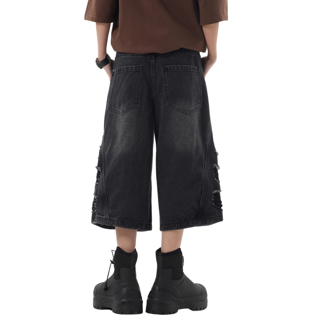 Side Ripped Denim Shorts