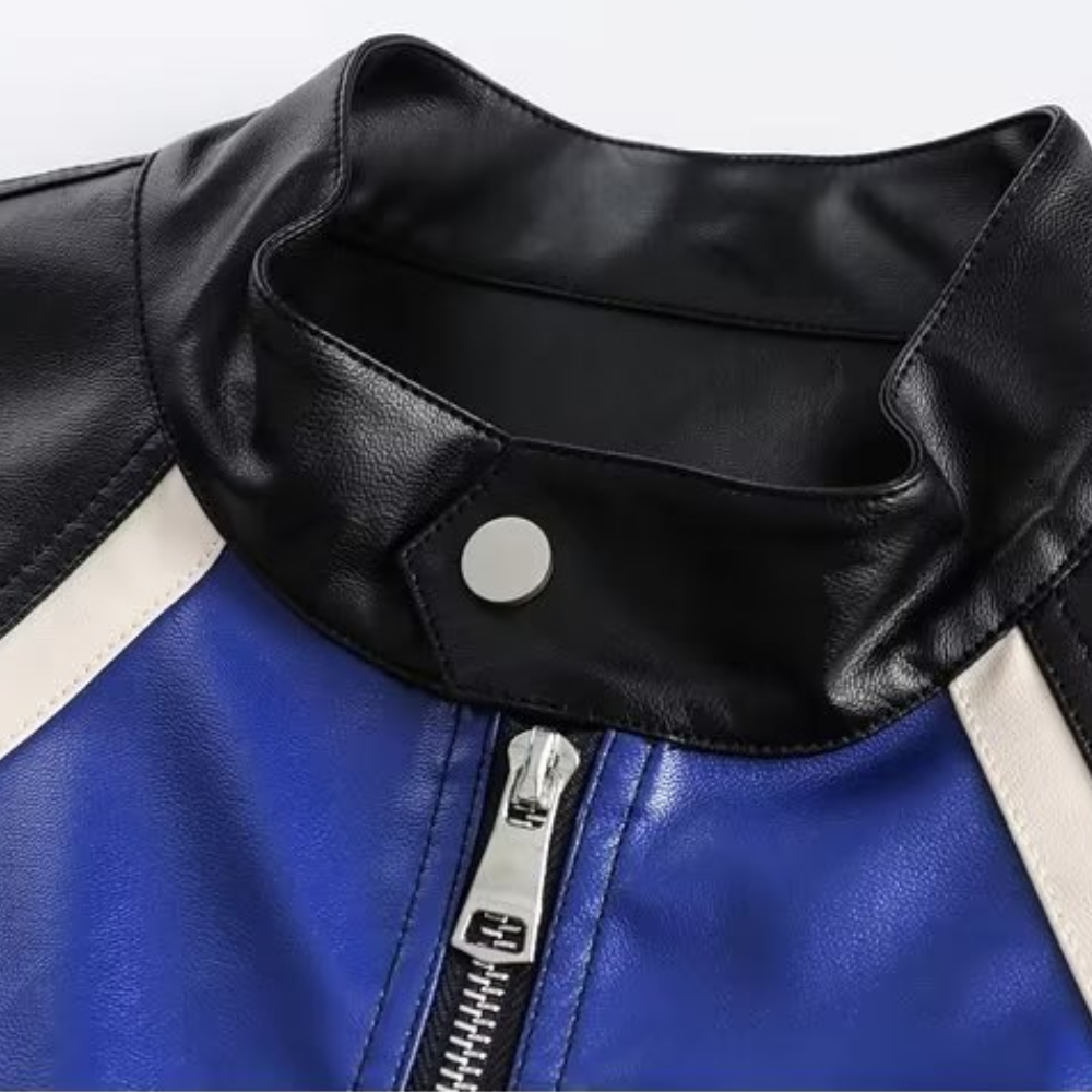 High Street Color Contrast Panel Leather Jacket