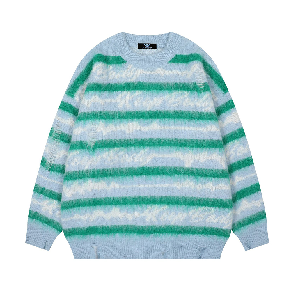 Retro Deer Plush Stripes Sweater