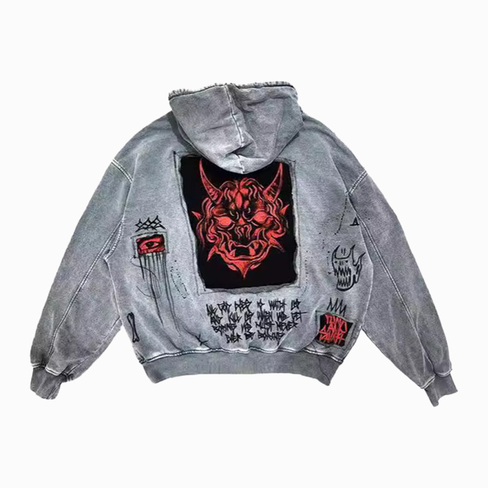 AokLok Vintage Wash Demon Hoodie