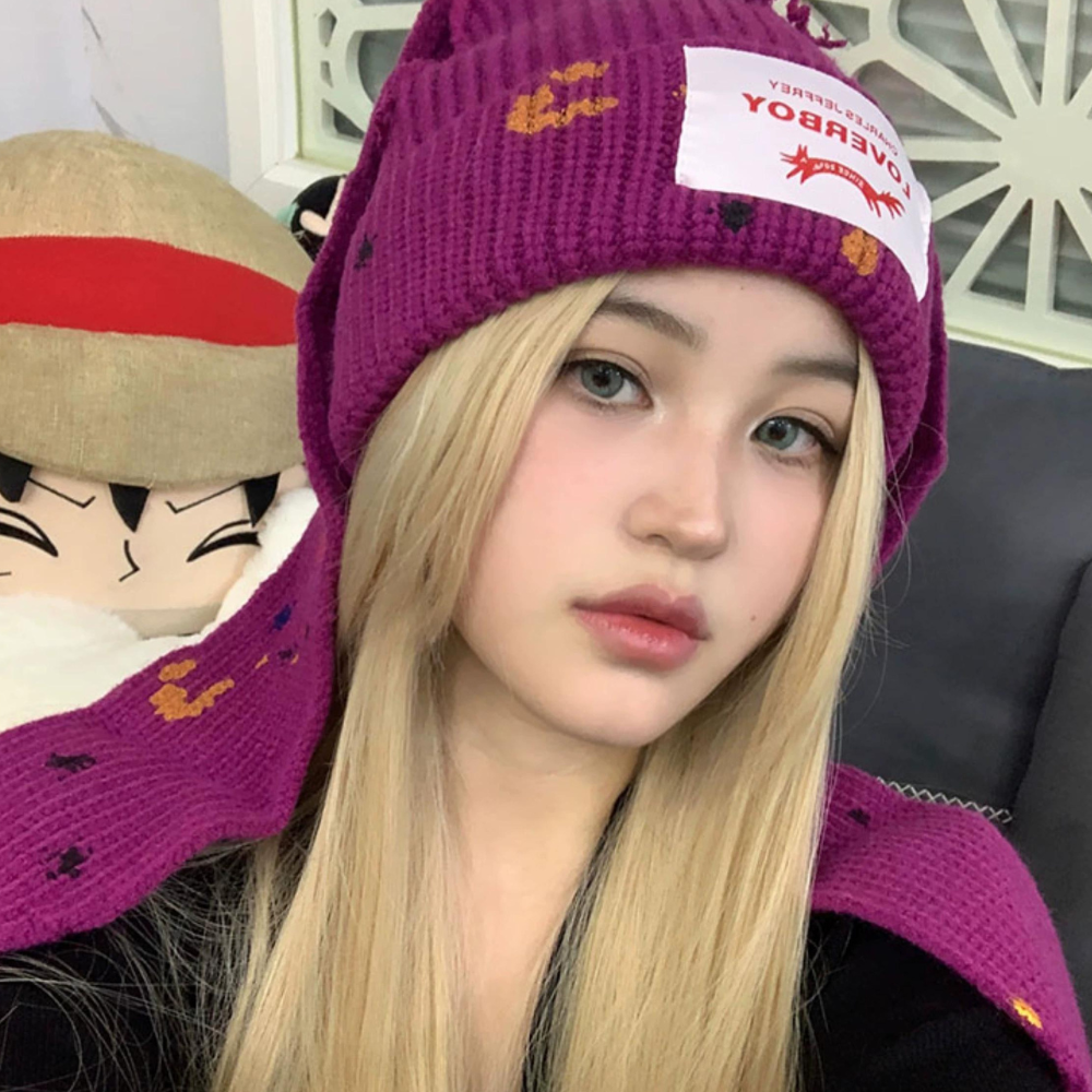 Upgraded Graffiti Wool Hat Rabbit Ears Knitted Hat