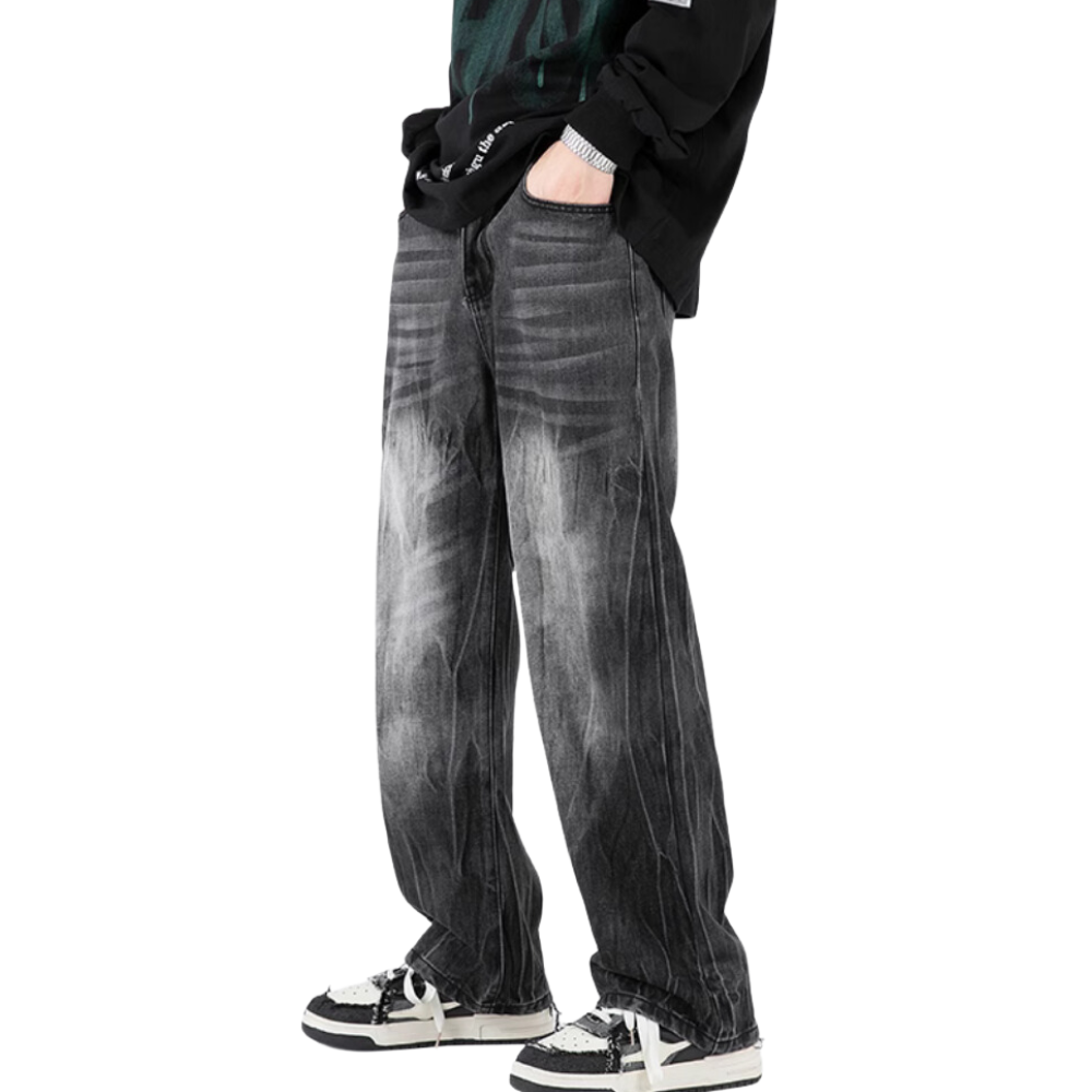 Street-Worn Washed Straight-Leg Jeans