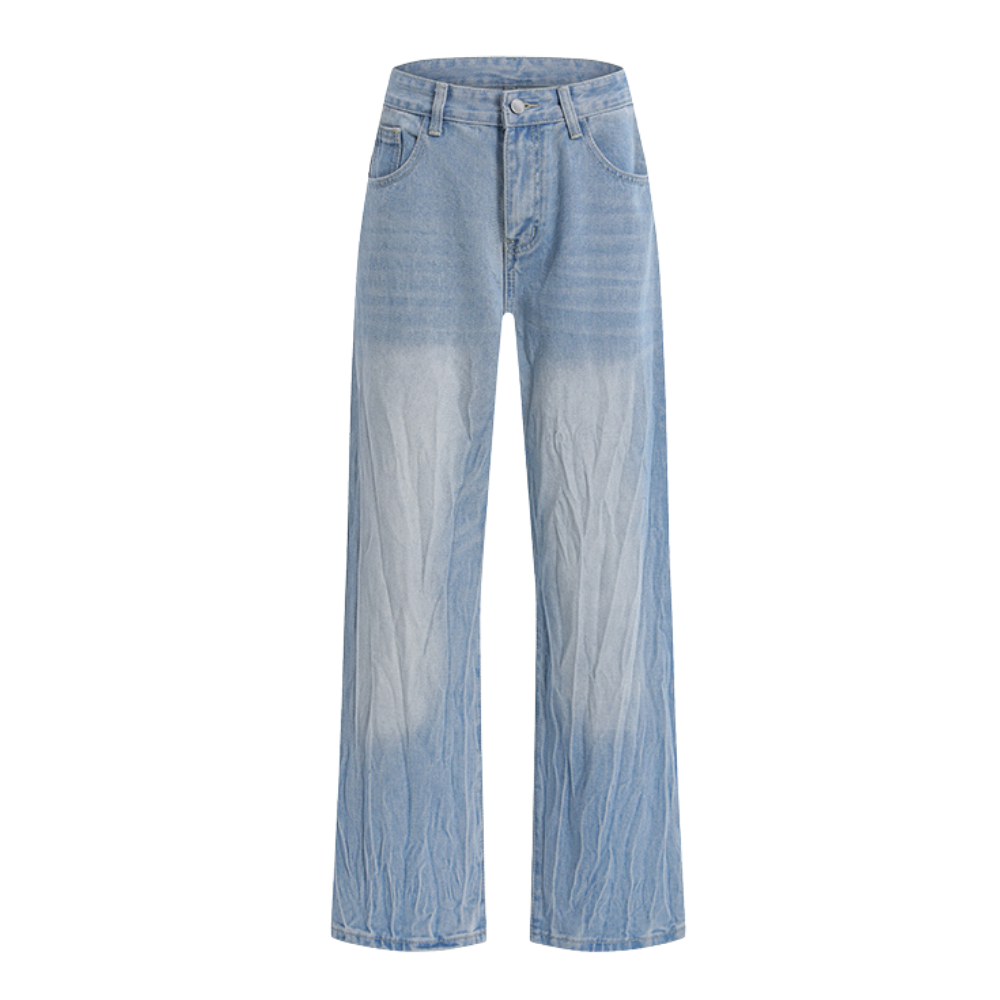 Street-Worn Washed Straight-Leg Jeans
