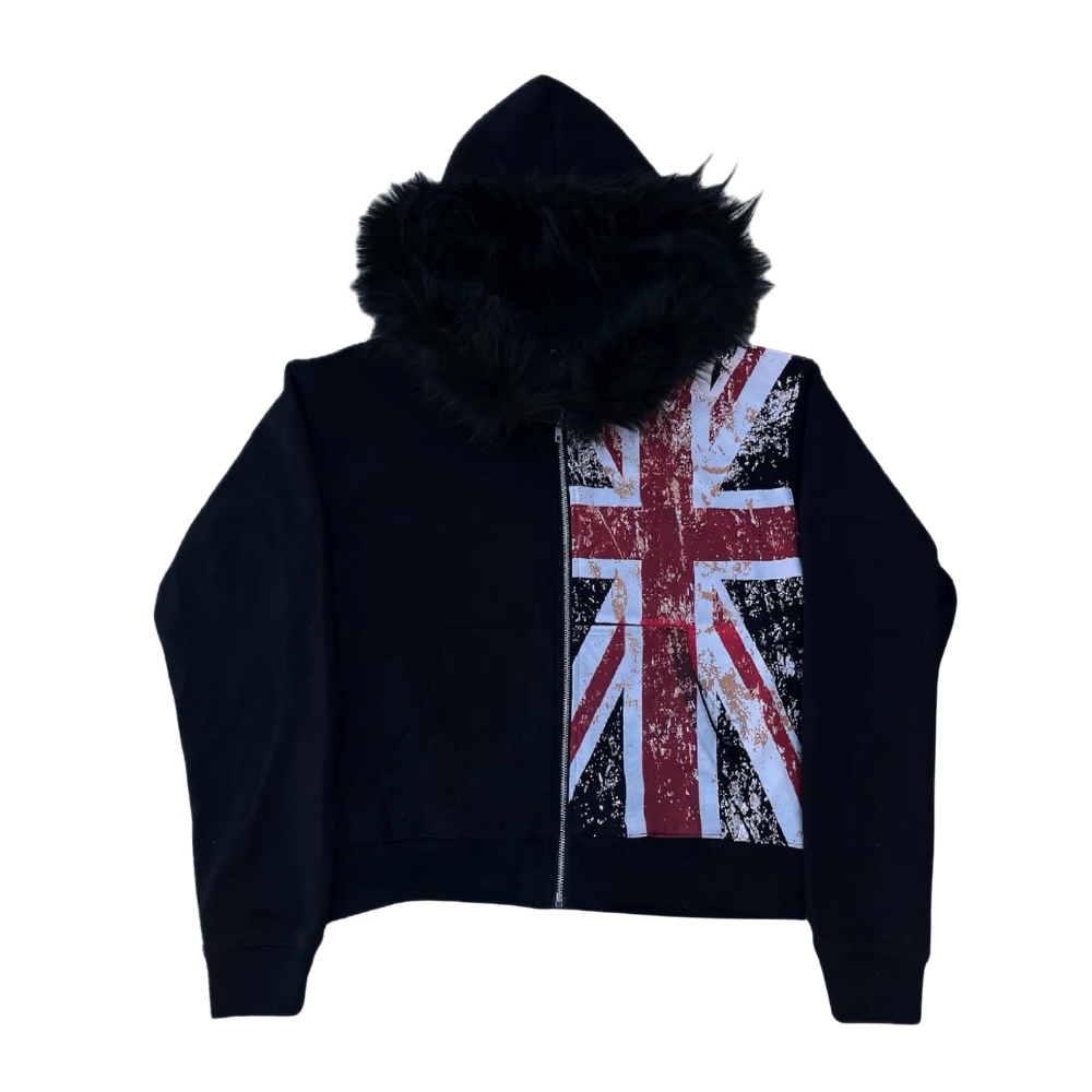 Unseen Echoes “Brit Rebel” Faux Fur Zip Hoodie