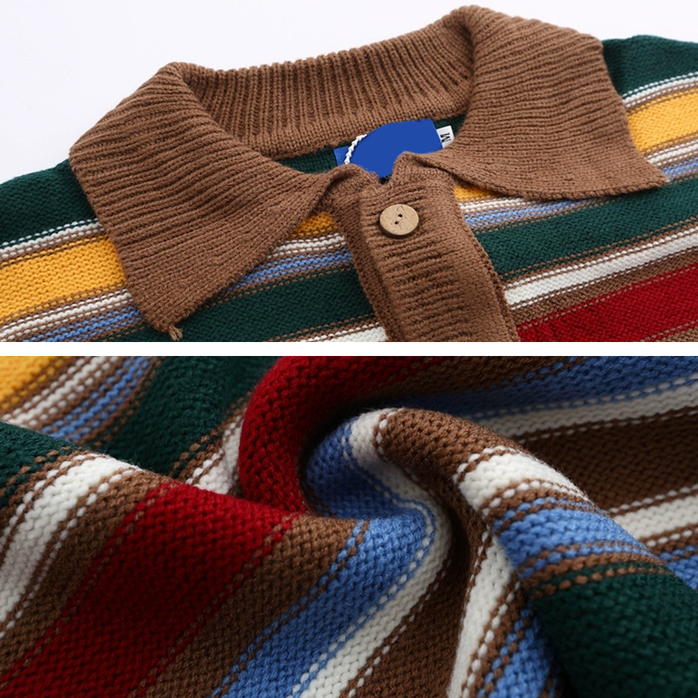 Vintage Colorful Striped Polo Sweater
