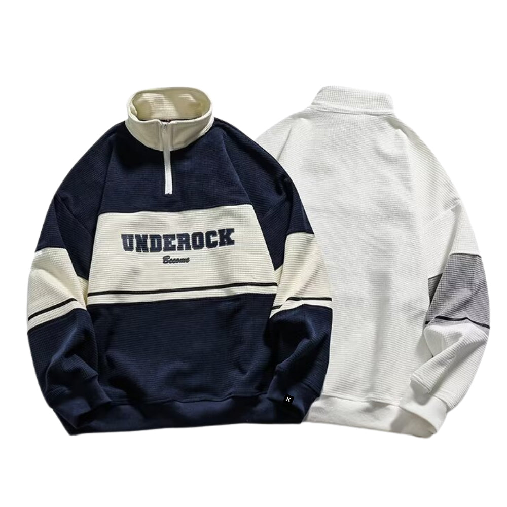 Waffle Stand Collar Zipper Sweatshirt