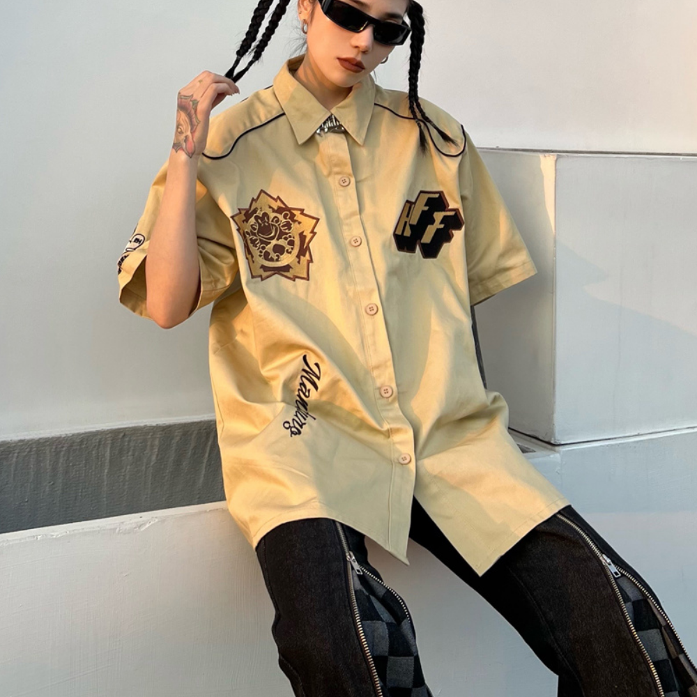 Street Black Alphabet PU Shirt