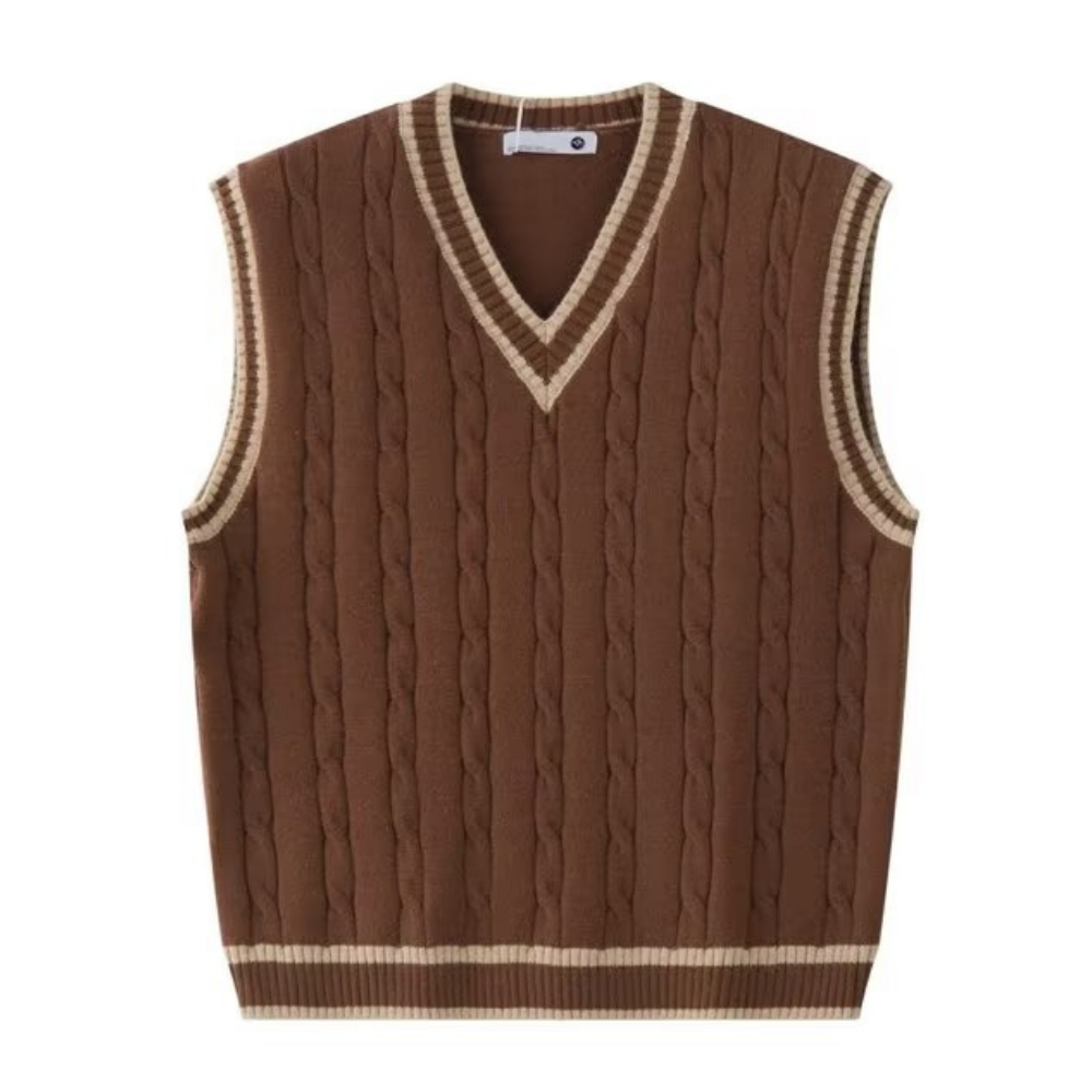 Casual V-Neck Cable Knit Vest