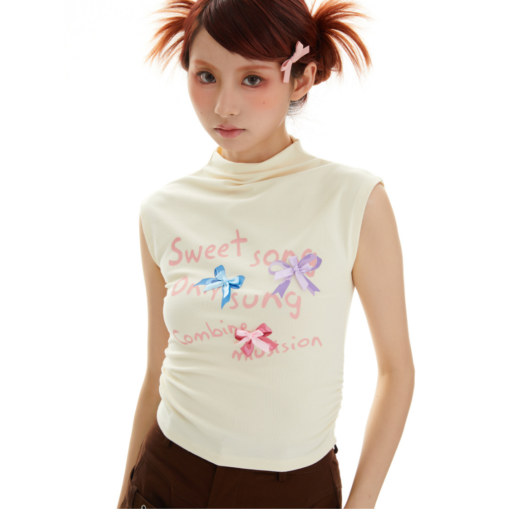 Women's Sweet Bow Half Turtle Neck T-Shirt