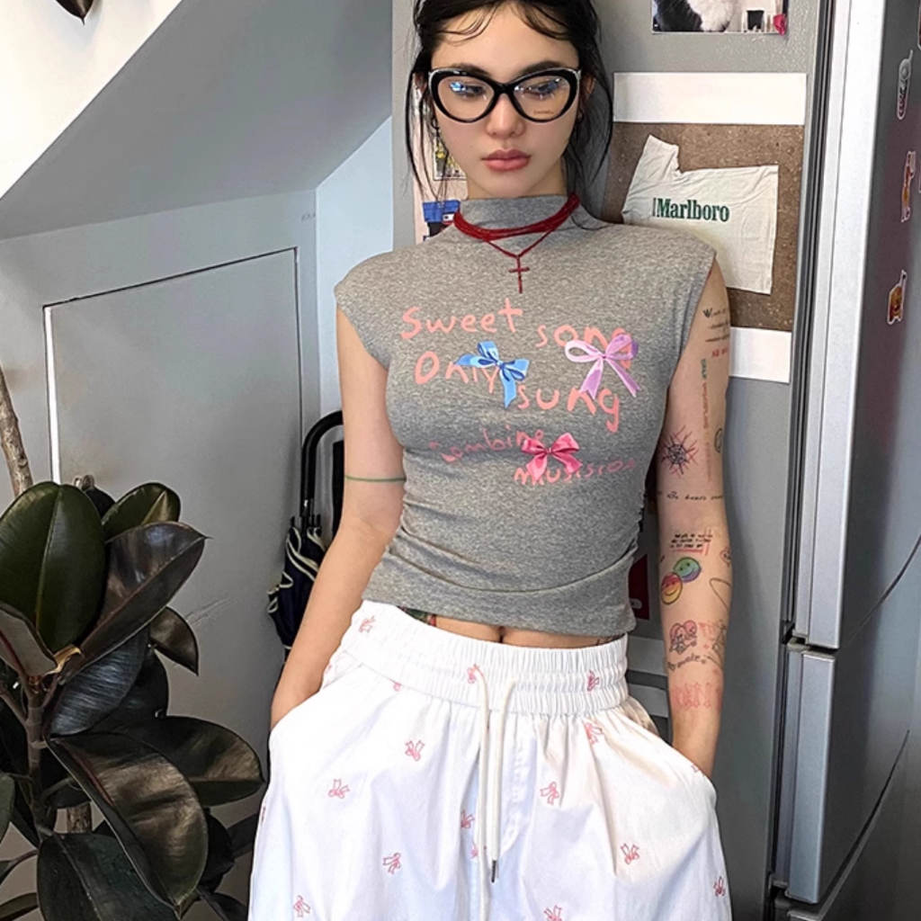 Women's Sweet Bow Half Turtle Neck T-Shirt