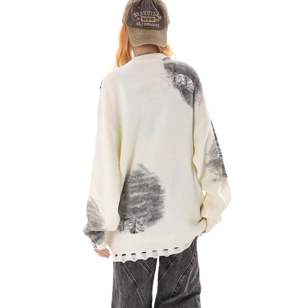 Distressed Digital Chain Print Sweater
