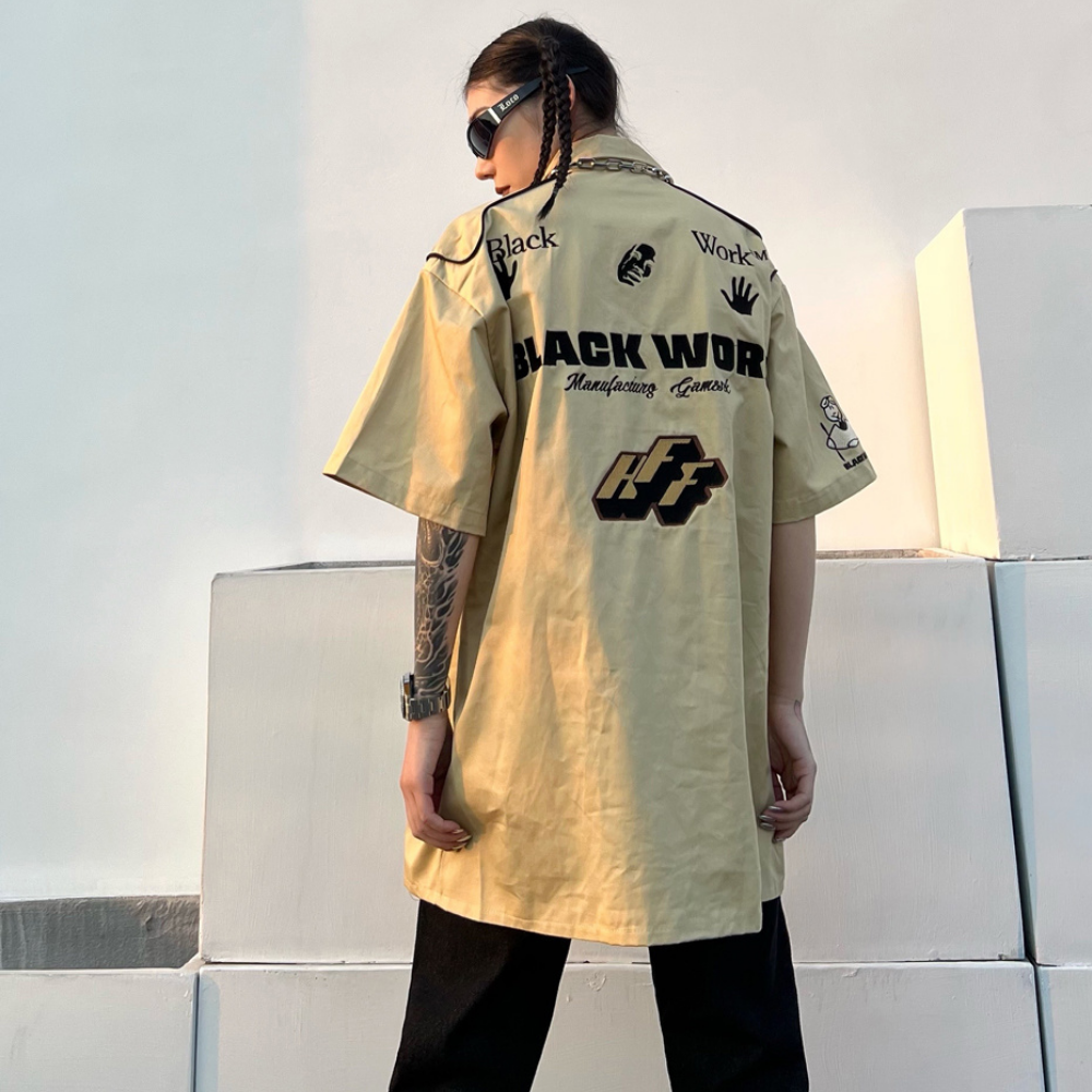 Street Black Alphabet PU Shirt