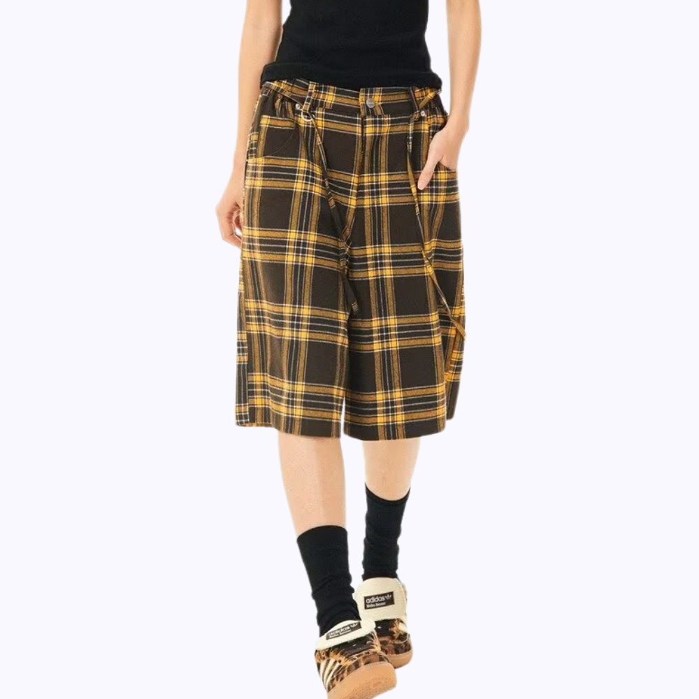 Retro Plaid Straight Shorts