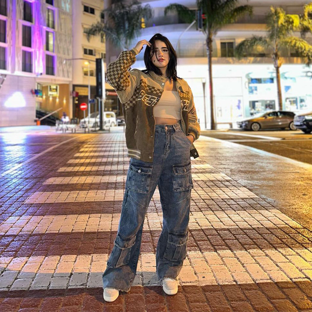 Vintage Suede Chessboard Leather Jacket