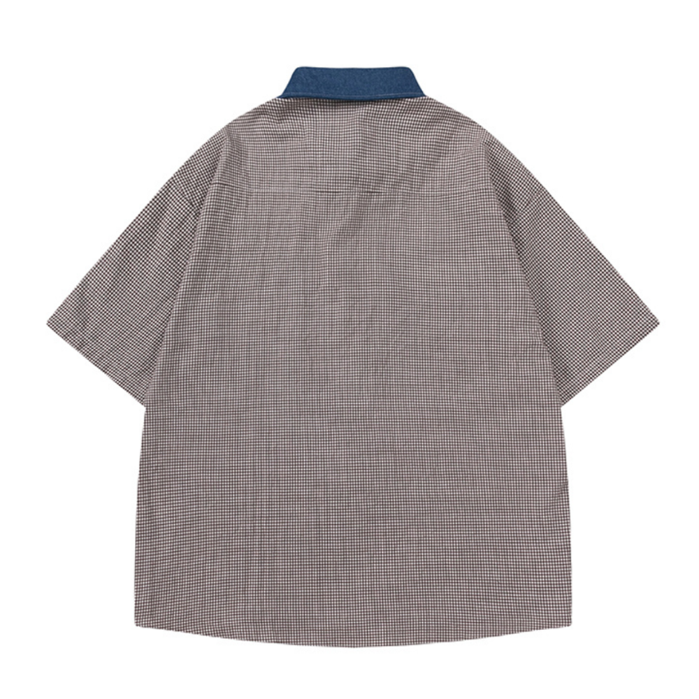 Retro Denim Collar Embroidered Shirt