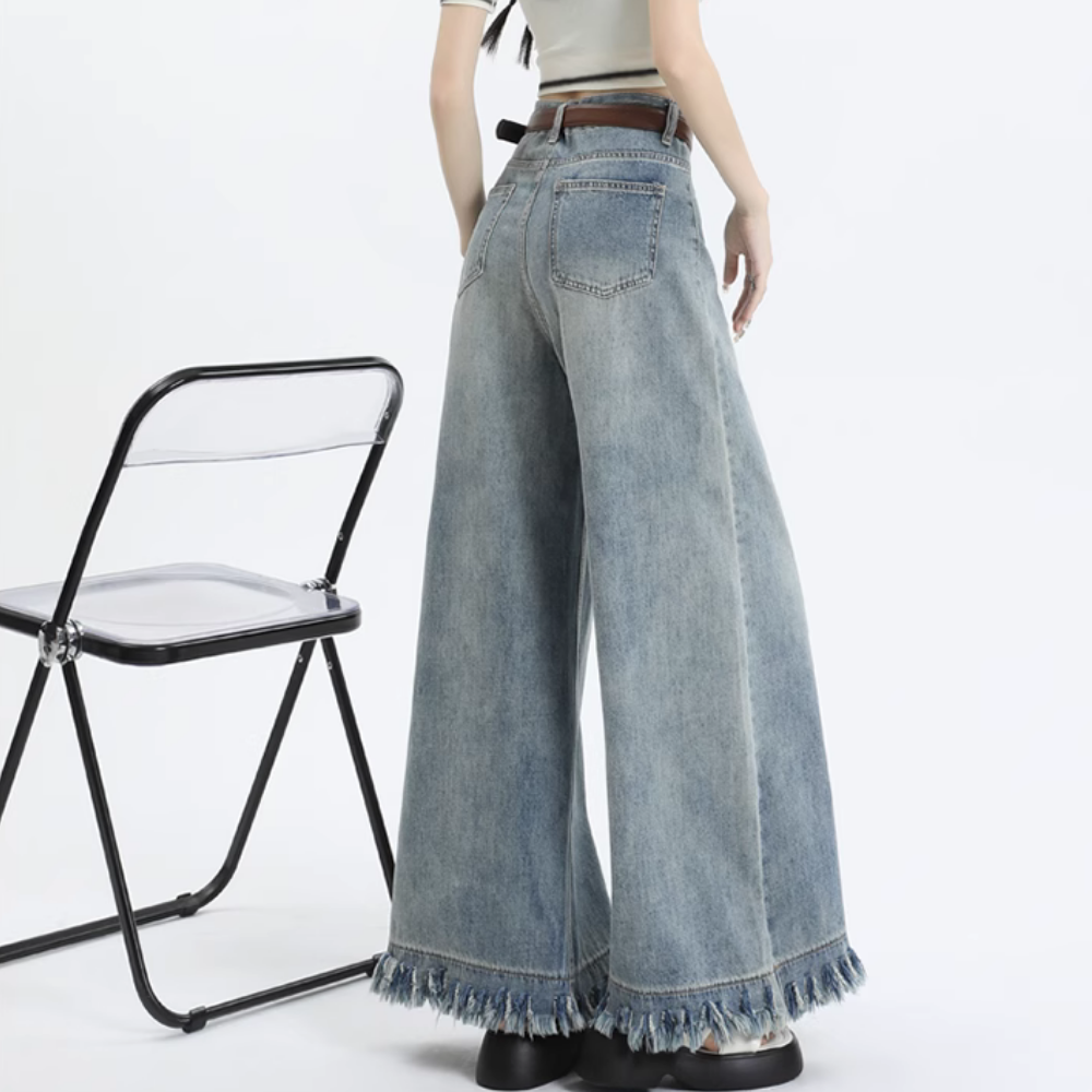 Women's Solid Color Raw Hem Wide Leg Jeans