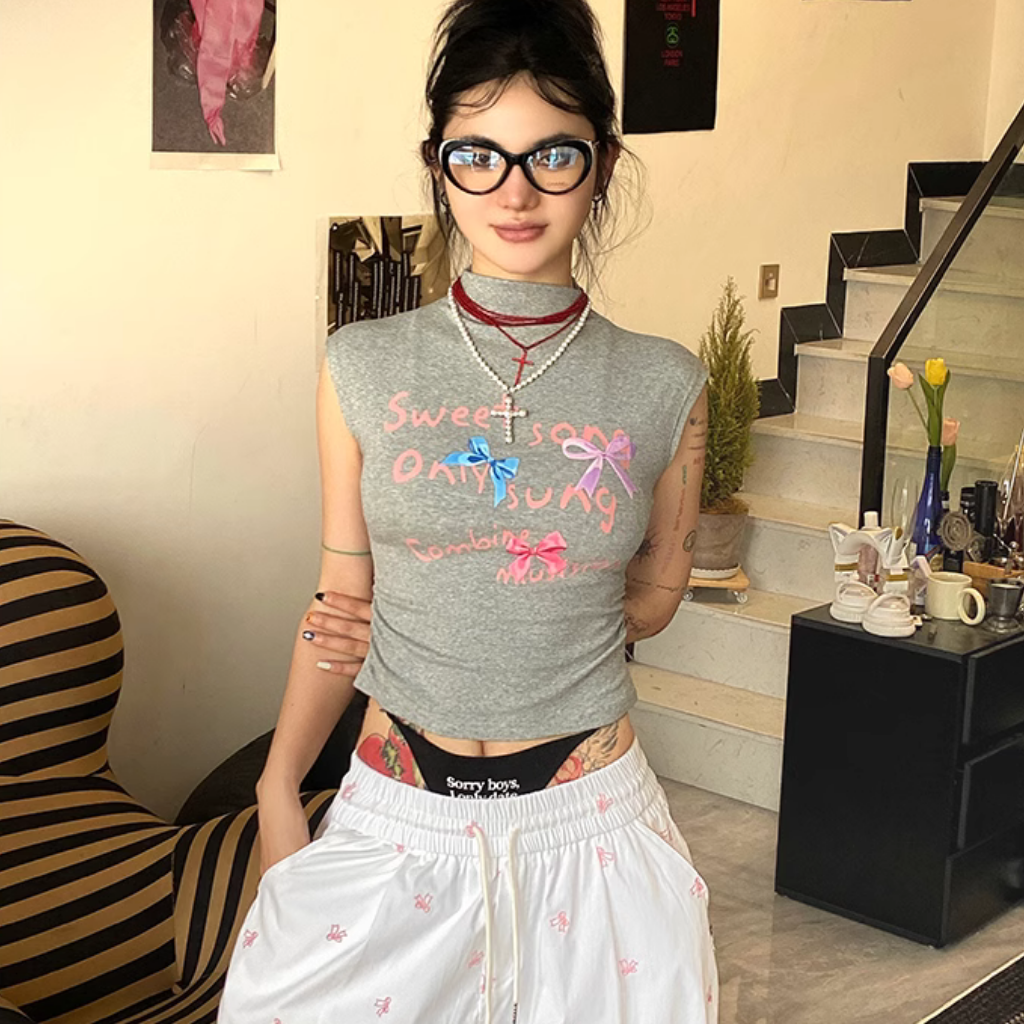 Women's Sweet Bow Half Turtle Neck T-Shirt