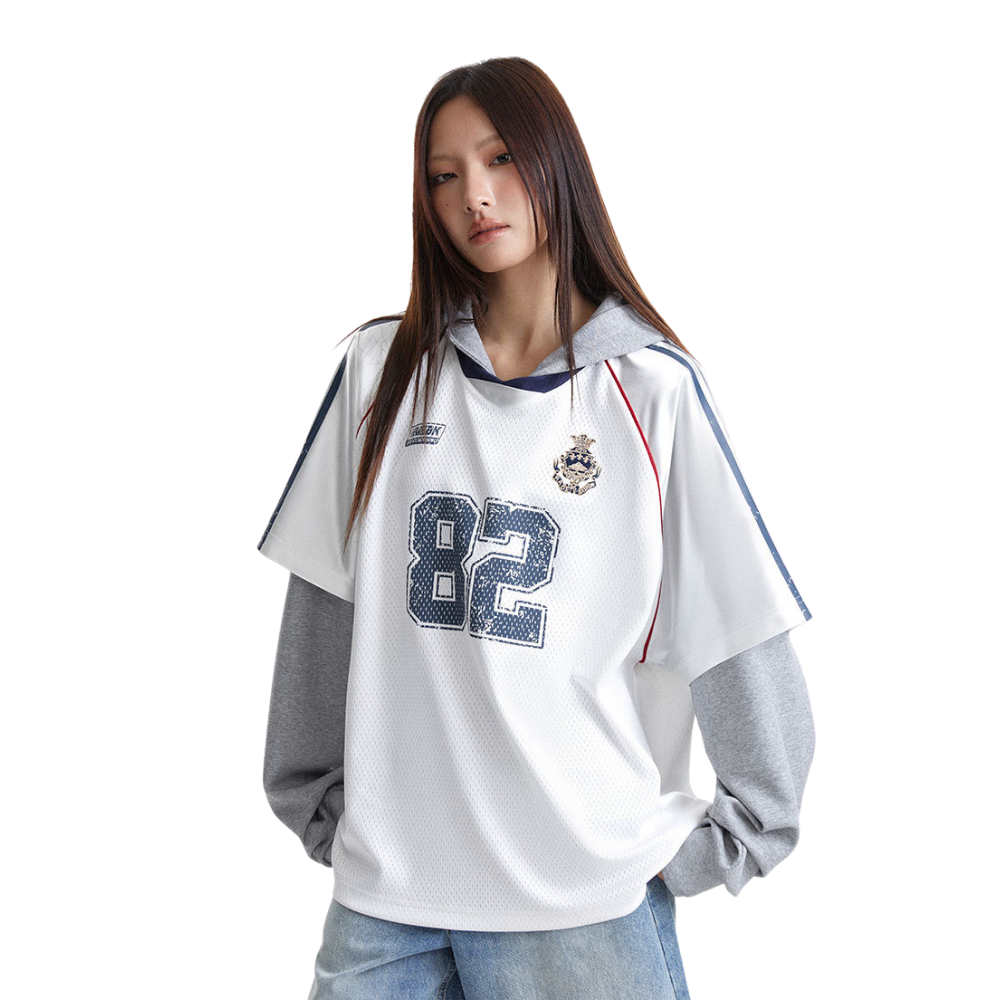 【MADE EXTREME】Sports Fake Two-Piece Hooded Sweatshirt