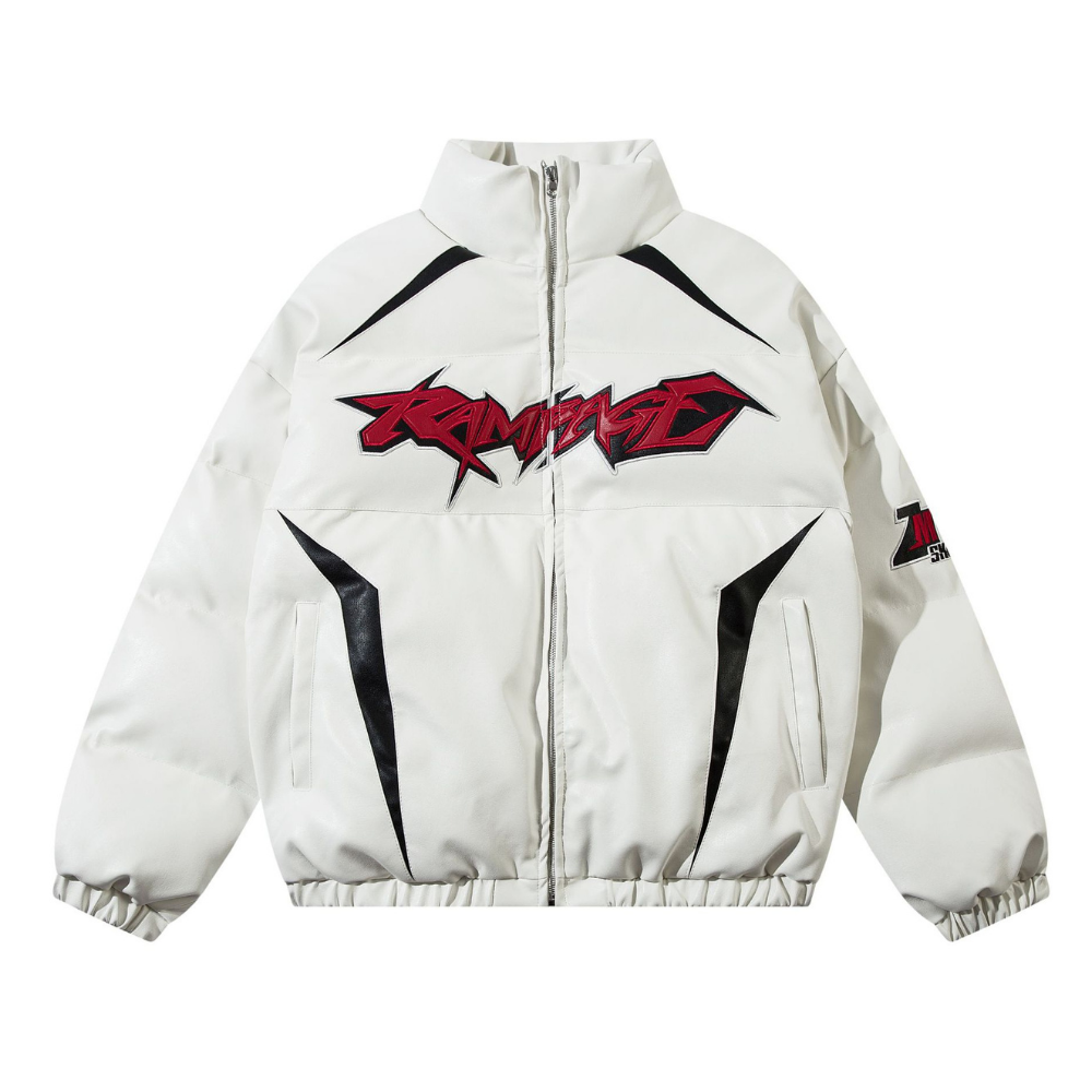 Motorcycle  Flame Letter Patch LeatherCoat