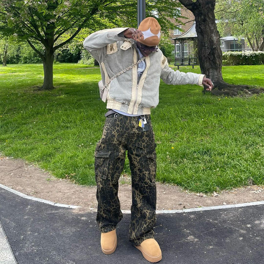 High Street Leopard Cargo Jeans